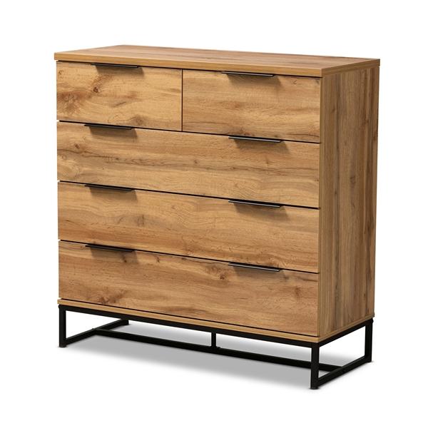 baxton studio Baxton Studio Franklin Modern and Contemporary Oak Finished Wood and Black Finished Metal 5-Drawer Bedroom Chest