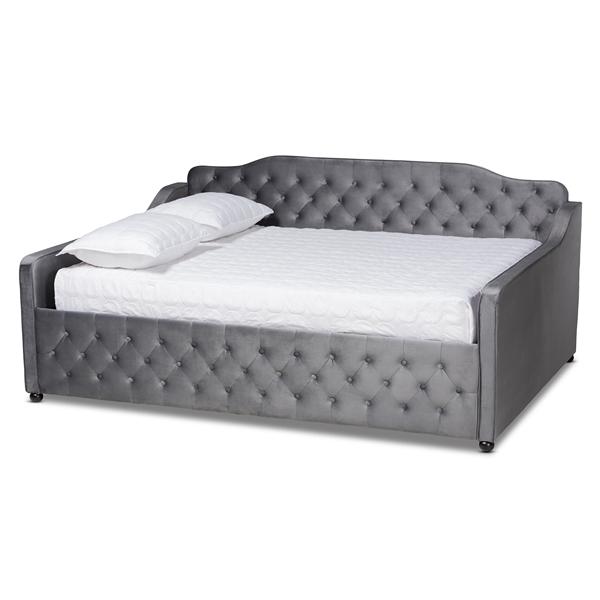 baxton studio Baxton Studio Freda Transitional and Contemporary Grey Velvet Fabric Upholstered and Button Tufted Full Size Daybed