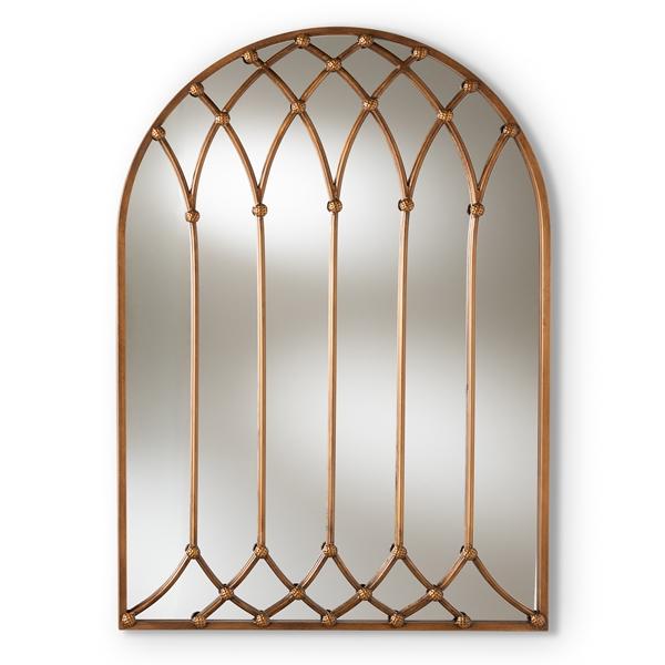 baxton studio Baxton Studio Freja Vintage Farmhouse Antique Bronze Finished Arched Window Accent Wall Mirror