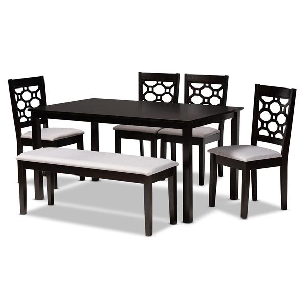 baxton studio Baxton Studio Gabriel Modern and Contemporary Grey Fabric Upholstered and Dark Brown Finished Wood 6-Piece Dining Set