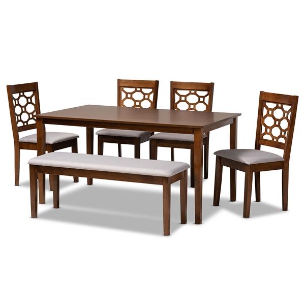 baxton studio Baxton Studio Gabriel Modern and Contemporary Grey Fabric Upholstered and Walnut Brown Finished Wood 6-Piece Dining Set