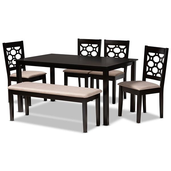baxton studio Baxton Studio Gabriel Modern and Contemporary Sand Fabric Upholstered and Dark Brown Finished Wood 6-Piece Dining Set