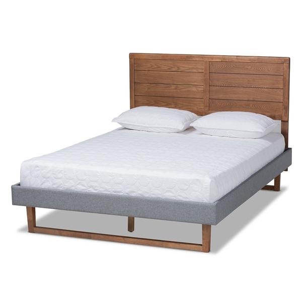 baxton studio Baxton Studio Gabriela Rustic Modern Dark Grey Fabric Upholstered and Ash Walnut Brown Finished Wood Full Size Platform Bed
