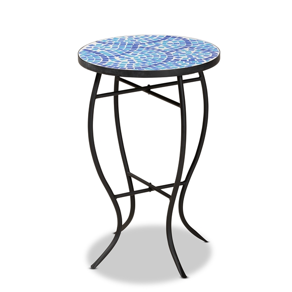 baxton studio Baxton Studio Gaenor Modern and Contemporary Black Metal and Blue Glass Plant Stand