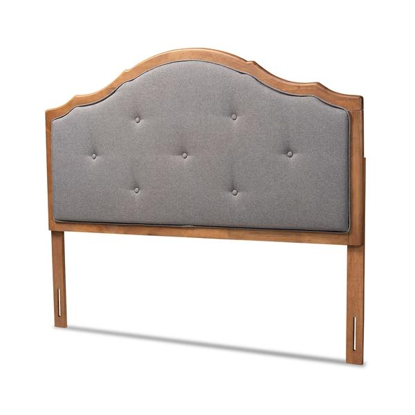 baxton studio Baxton Studio Gala Vintage Classic Traditional Dark Grey Fabric Upholstered and Walnut Brown Finished Wood Queen Size Arched Headboard