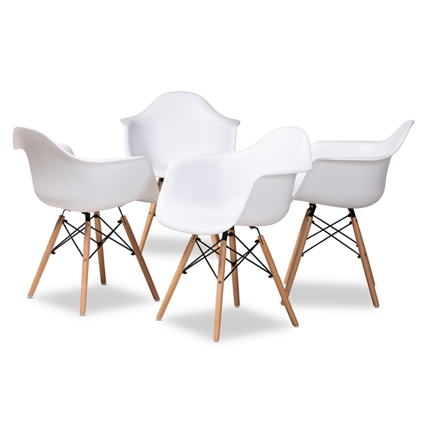baxton studio Baxton Studio Galen Modern and Contemporary White Finished Polypropylene Plastic and Oak Brown Finished Wood 4-Piece Dining Chair Set