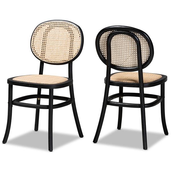 baxton studio Baxton Studio Garold Mid-Century Modern Brown Woven Rattan and Black Wood 2-Piece Cane Dining Chair Set