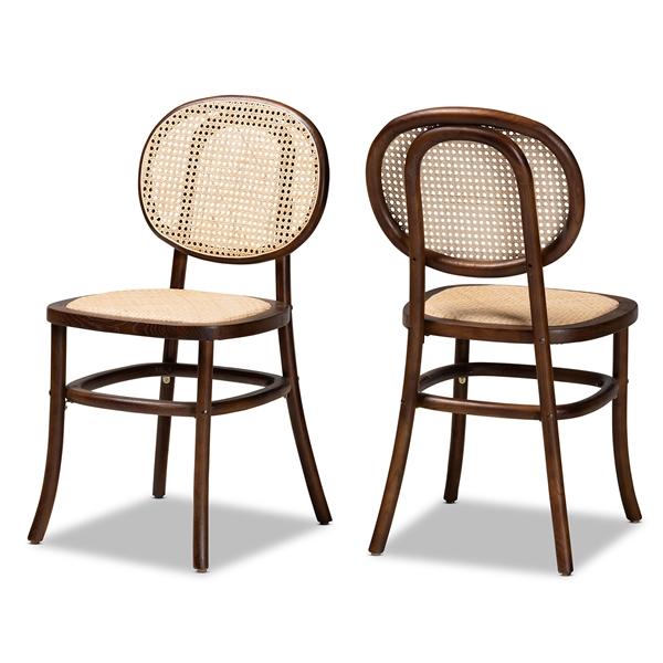 baxton studio Baxton Studio Garold Mid-Century Modern Brown Woven Rattan and Walnut Brown Wood 2-Piece Cane Dining Chair Set