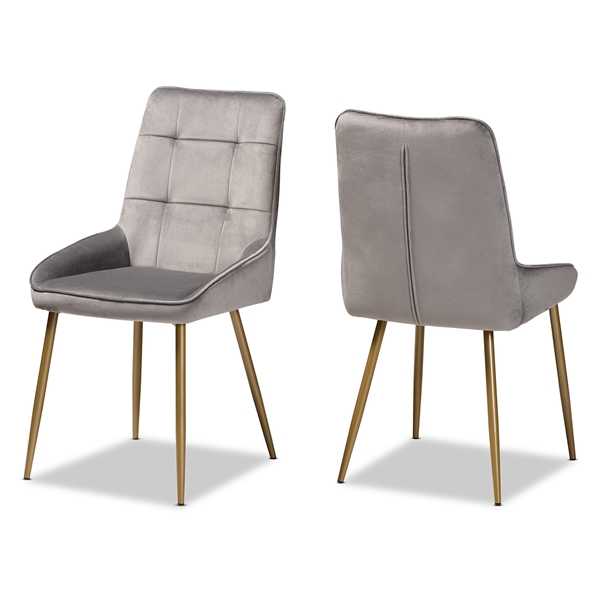 baxton studio Baxton Studio Gavino Modern Luxe and Glam Grey Velvet Fabric Upholstered and Gold Finished Metal 2-Piece Dining Chair Set