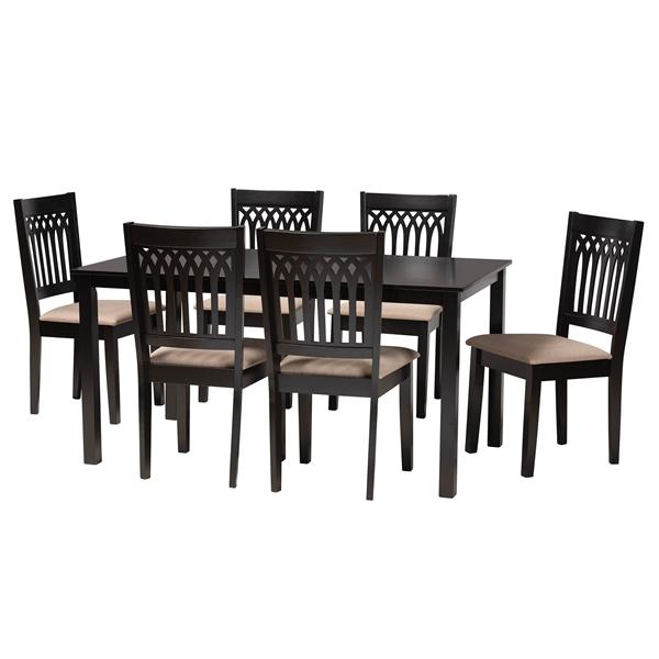 baxton studio Baxton Studio Genesis Modern Beige Fabric and Dark Brown Finished Wood 7-Piece Dining Set