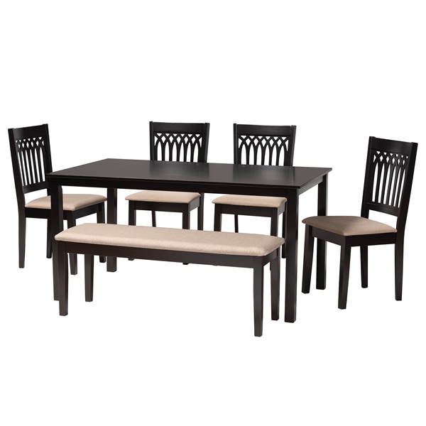 baxton studio Baxton Studio Genesis Modern Beige Fabric and Dark Brown Finished Wood 6-Piece Dining Set