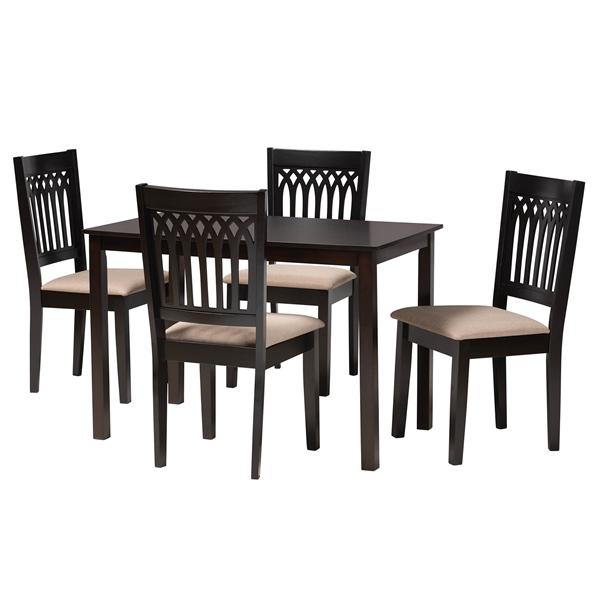 baxton studio Baxton Studio Genesis Modern Beige Fabric and Dark Brown Finished Wood 5-Piece Dining Set