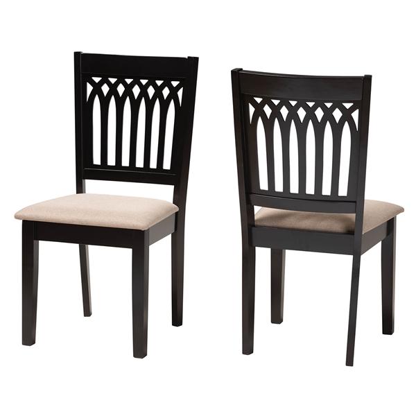 baxton studio Baxton Studio Genesis Modern Beige Fabric and Dark Brown Finished Wood 2-Piece Dining Chair Set