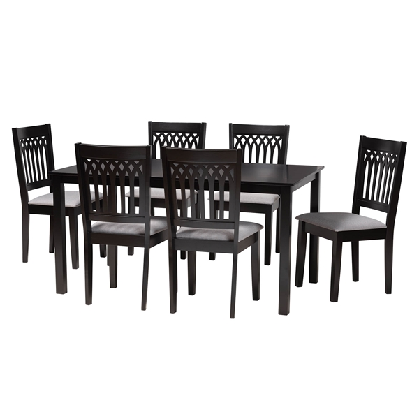 baxton studio Baxton Studio Genesis Modern Grey Fabric and Dark Brown Finished Wood 7-Piece Dining Set