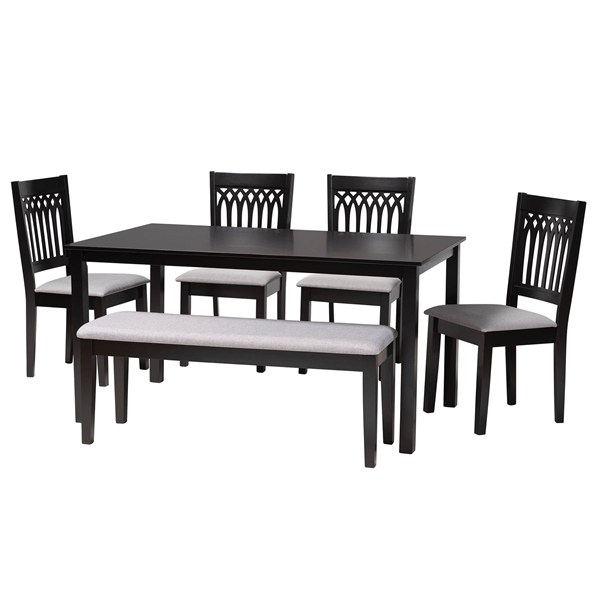 baxton studio Baxton Studio Genesis Modern Grey Fabric and Dark Brown Finished Wood 6-Piece Dining Set