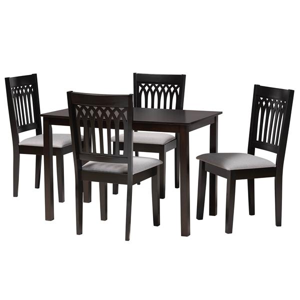 baxton studio Baxton Studio Genesis Modern Grey Fabric and Dark Brown Finished Wood 5-Piece Dining Set