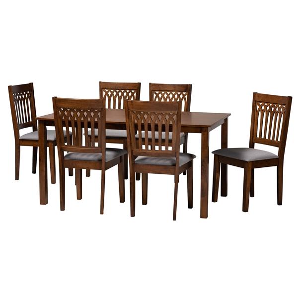 baxton studio Baxton Studio Genesis Modern Grey Fabric and Walnut Brown Finished Wood 7-Piece Dining Set