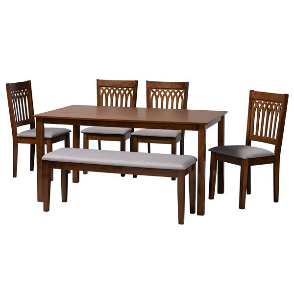 baxton studio Baxton Studio Genesis Modern Grey Fabric and Walnut Brown Finished Wood 6-Piece Dining Set