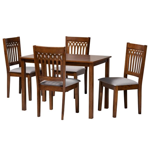 baxton studio Baxton Studio Genesis Modern Grey Fabric and Walnut Brown Finished Wood 5-Piece Dining Set