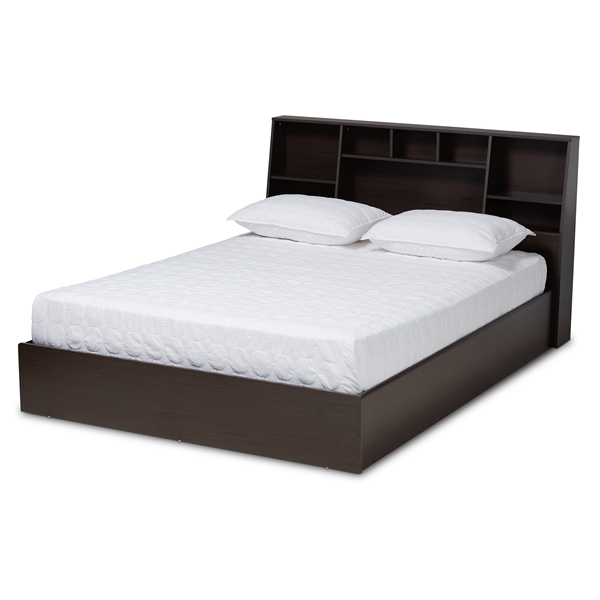 baxton studio Baxton Studio Geoffrey Modern and Contemporary Dark Brown Finished Wood Queen Size Platform Storage Bed with Shelves