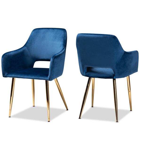 baxton studio Baxton Studio Germaine Glam and Luxe Navy Blue Velvet Fabric Upholstered Gold Finished 2-Piece Metal Dining Chair Set