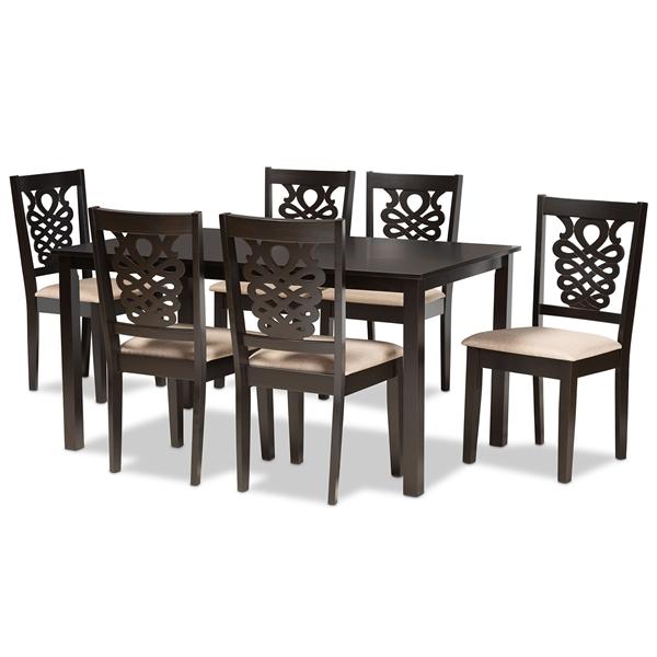 baxton studio Baxton Studio Gervais Modern and Contemporary Sand Fabric Upholstered and Dark Brown Finished Wood 7-Piece Dining Set