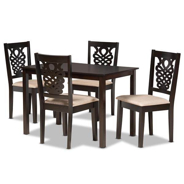 baxton studio Baxton Studio Gervais Modern and Contemporary Sand Fabric Upholstered and Dark Brown Finished Wood 5-Piece Dining Set