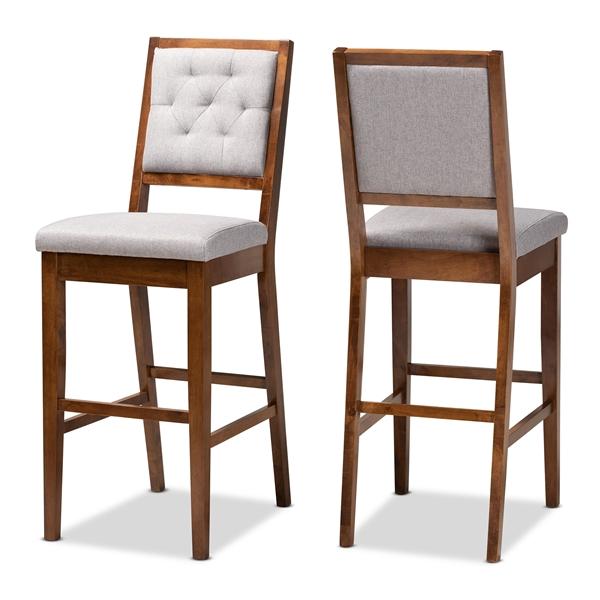 baxton studio Baxton Studio Gideon Modern and Contemporary Grey Fabric Upholstered and Walnut Brown Finished Wood 2-Piece Bar Stool Set