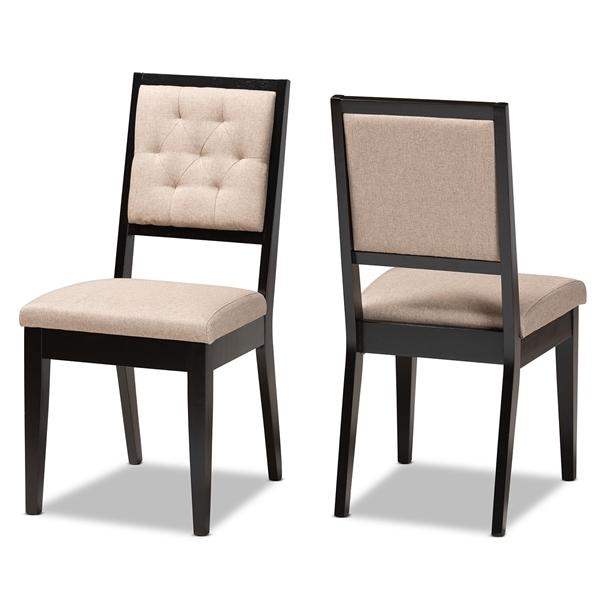 baxton studio Baxton Studio Gideon Modern and Contemporary Sand Fabric Upholstered and Dark Brown Finished Wood 2-Piece Dining Chair Set
