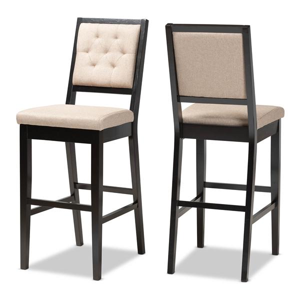 baxton studio Baxton Studio Gideon Modern and Contemporary Sand Fabric Upholstered and Dark Brown Finished Wood 2-Piece Bar Stool Set