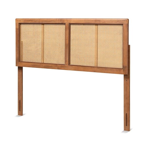 baxton studio Baxton Studio Gilbert Mid-Century Modern Ash Walnut Finished Wood and Synthetic Rattan Queen Size Headboard