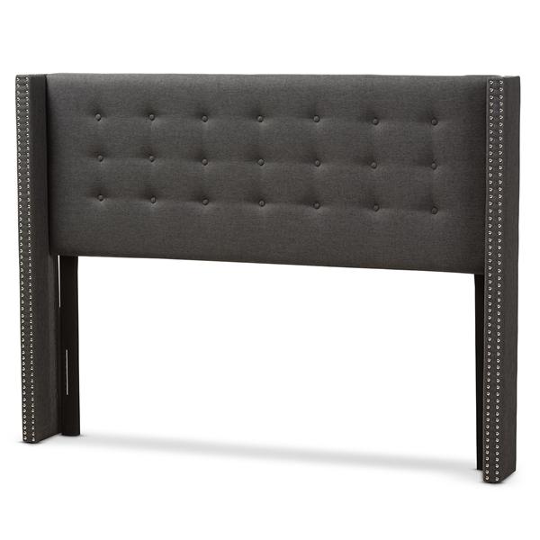 baxton studio Baxton Studio Ginaro Modern And Contemporary Dark Grey Fabric Button-Tufted Nail head King Size Winged Headboard