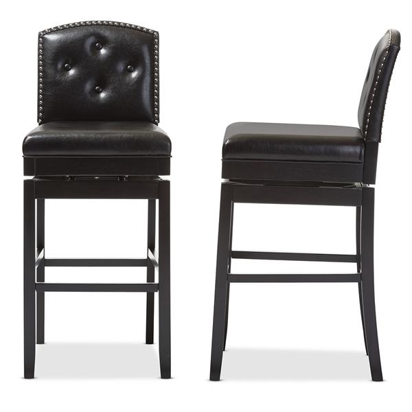baxton studio Baxton Studio Ginaro Modern and Contemporary Dark Brown Faux Leather Button-tufted Upholstered Swivel Bar Stool
