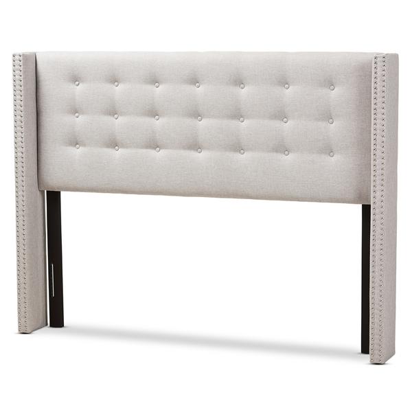 baxton studio Baxton Studio Ginaro Modern And Contemporary Greyish Beige Fabric Button-Tufted Nail head Queen Size Winged Headboard