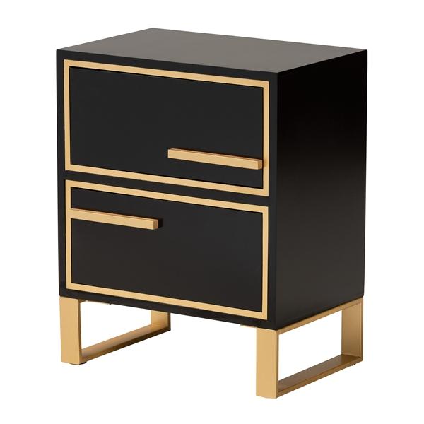 baxton studio Baxton Studio Giolla Contemporary Glam and Luxe Black Finished Wood and Gold Metal 2-Drawer End Table