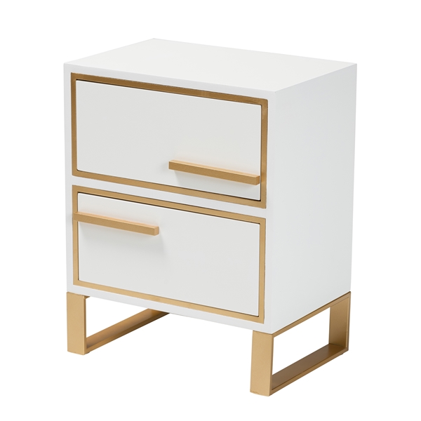 baxton studio Baxton Studio Giolla Contemporary Glam and Luxe White Finished Wood and Gold Metal 2-Drawer End Table