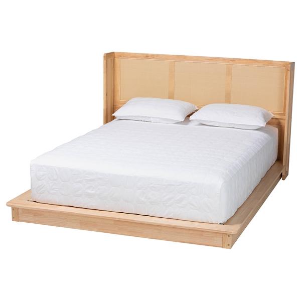 baxton studio Baxton Studio Glennis Japandi Natural Brown Wood Queen Size Platform Bed with Woven Rattan