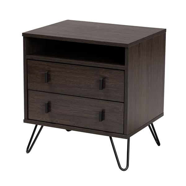 baxton studio Baxton Studio Glover Modern and Contemporary Dark Brown Finished Wood and Black Metal 2-Drawer Nightstand