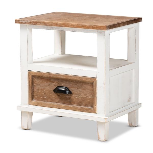 baxton studio Baxton Studio Glynn Rustic Farmhouse Weathered Two-Tone White and Oak Brown Finished Wood 1-Drawer End Table