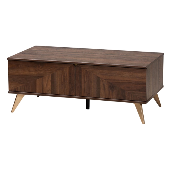 baxton studio Baxton Studio Graceland Mid-Century Modern Transitional Walnut Brown Finished Wood 2-Drawer Coffee Table