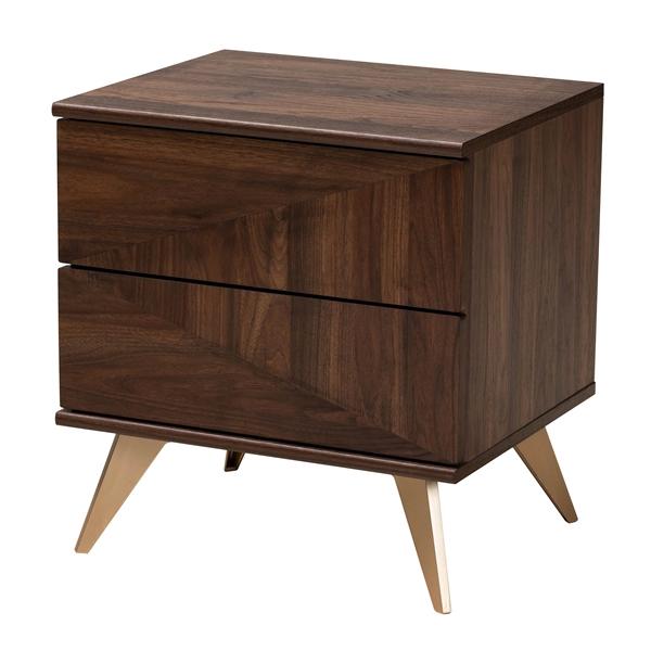 baxton studio Baxton Studio Graceland Mid-Century Modern Transitional Walnut Brown Finished Wood 2-Drawer Nightstand