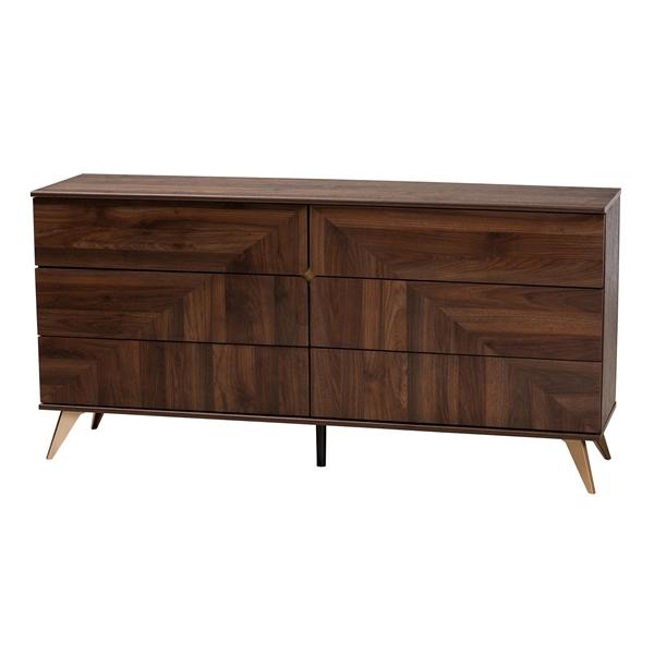 baxton studio Baxton Studio Graceland Mid-Century Modern Transitional Walnut Brown Finished Wood 6-Drawer Dresser