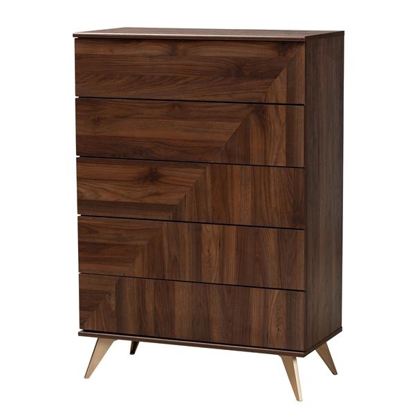 baxton studio Baxton Studio Graceland Mid-Century Modern Transitional Walnut Brown Finished Wood 5-Drawer Storage Chest