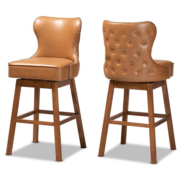 baxton studio Baxton Studio Gradisca Modern and Contemporary Tan Faux Leather Upholstered and Walnut Brown Finished Wood 2-Piece Swivel Bar Stool Set