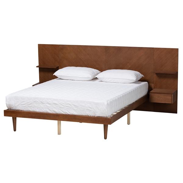 baxton studio Baxton Studio Graham Mid-Century Modern Transitional Ash Walnut Finished Wood Queen Size Platform Storage Bed with Built-In Nightstands