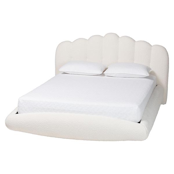 baxton studio Baxton Studio Grenier Modern Cream Boucle Fabric Queen Size Floating Bed