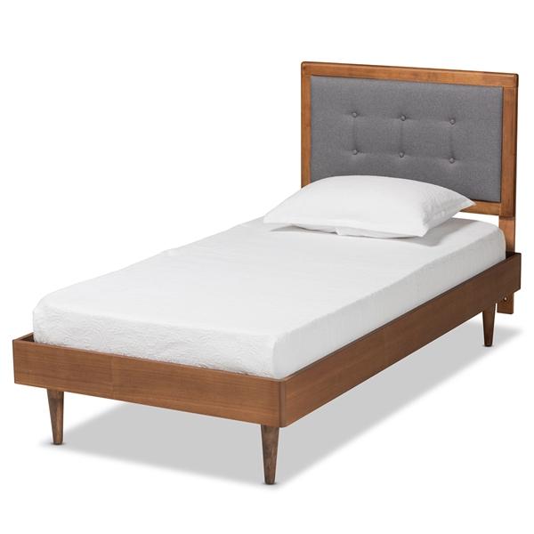 baxton studio Baxton Studio Greta Mid-Century Modern Dark Grey Fabric Upholstered and Walnut Brown Finished Wood Twin Size Platform Bed