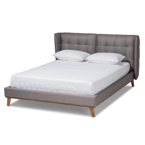 baxton studio Baxton Studio Gretchen Modern and Contemporary Grey Fabric Upholstered and Walnut Brown Finished Wood Queen Size Platform Wingback Bed