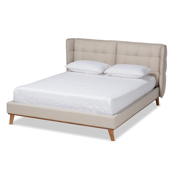 baxton studio Baxton Studio Gretchen Modern and Contemporary Light Beige Fabric Upholstered and Walnut Brown Finished Wood Queen Size Platform Wingback Bed