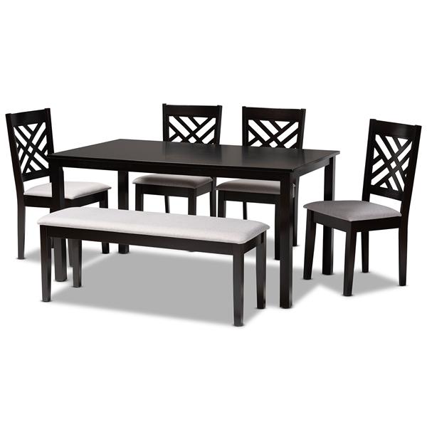 baxton studio Baxton Studio Gustavo Modern and Contemporary Grey Fabric Upholstered and Dark Brown Finished Wood 6-Piece Dining Set